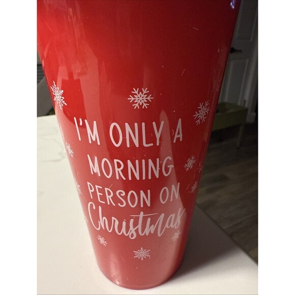 NEW Red Snowflake “I Run On Coffee & Christmas Spirit” Coffee Travel Mug 16 Oz - Picture 2 of 6